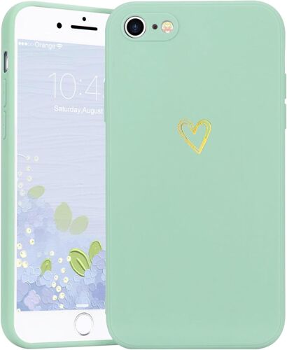 Coque Iphone 8/7/Se 2020,Silicone Coque De Protection Antichoc Housse En Motif De Coeur D'amour Fille Femme Étui Case Pour Apple Iphone 8/7/Se 2020/Se 2022 Vert Clair(Q699)
