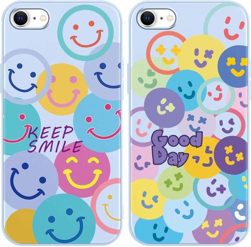 2 Pièces Coque Pour Iphone 8/7 / Se 2020 / Se 2022 4,7"", Ultra Fine Souple Silicone Tpu Avec Motif Happy Face Design Étui, Antichoc Anti-Rayures Bumper Protection Housse Pour Iphone Se