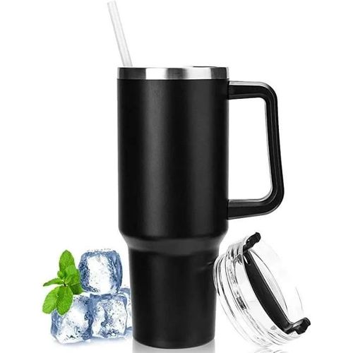 Mug Isotherme Avec Poignée - 1180ml - Acier Inoxydable - Double Isolée Sous Vide - Sans Bpa - Avec Couvercle Et Pailles