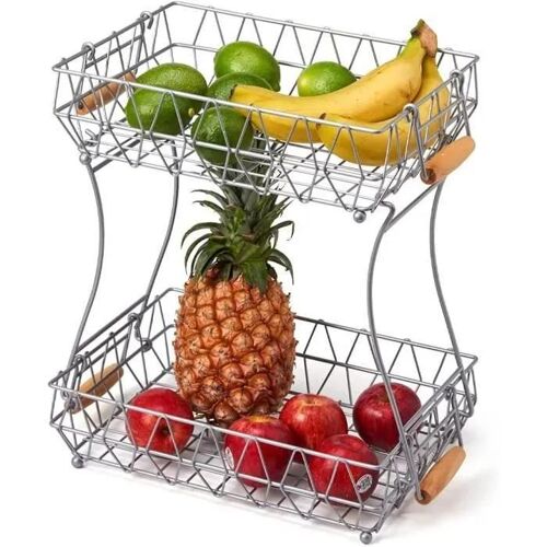 Corbeille À Fruits À 2 Étages En Métal, Deux Panier De Rangement Amovible Avec Poignées, Organisateur Pour Fruits, Légumes - Ar
