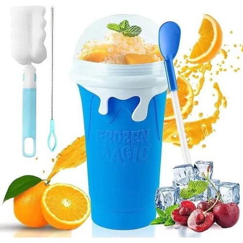 Slushie Maker Cup,Slush Ice Maker,Diy Squeeze Slush Ice Gobelet,Gobelet De Congélation Smoothie Tasse,Smoothie Presser La Bleu
