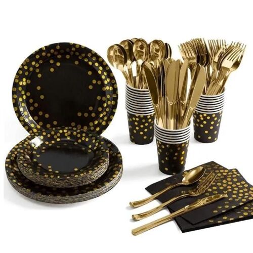 Vaisselle Jetable Anniversaire - Zgeer - Noir Or - 175 Pcs - Matériau De Qualité Alimentairenoir Or