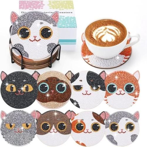 Dessous De Verre Peinture Diamant - Amoune - 8pcs - Diamants Colorés - Pour Adultesdiamants Colorés