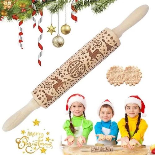 Rouleau À Pâtisserie - Zgeer - Modèle 3d - Motif Noël - 35cm - Bois Durable