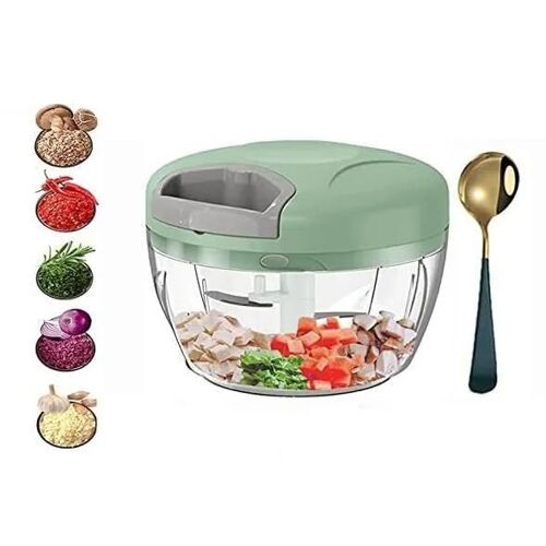 Hachoir Oignon Manuel Avec Cuillères À Café - 500 Ml - 3 Lames En Acier Inoxydable Pour Légumes, Viande, Oignon, D'ail