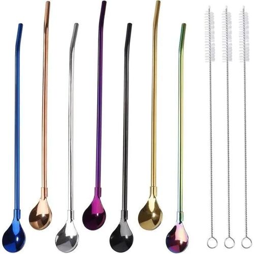 Cuillère À Paille - Zgeer - 2 En 1 - Acier Inoxydable - Multicolore - 3 Brosses Inclusesmulticolore