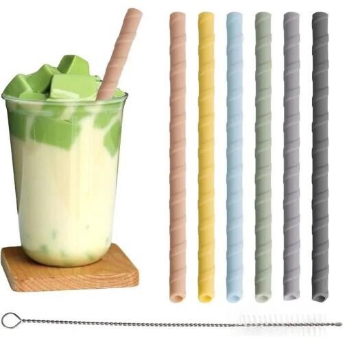 Pailles En Silicone - Amoune - Lot De 6 - Réutilisables - Portable - Avec Brosse De Nettoyageplusieurs Couleurs