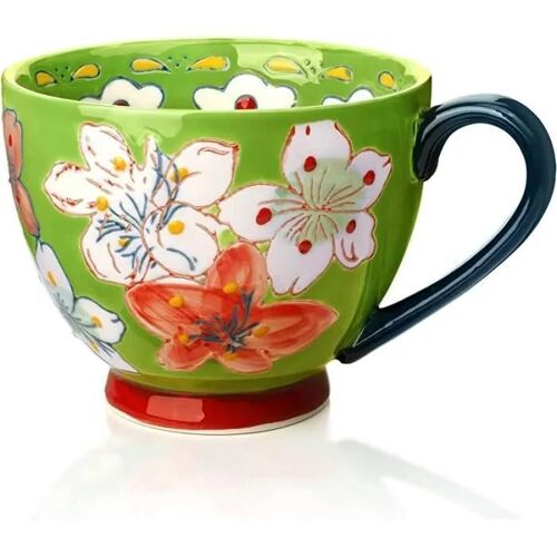 Mug En Céramique - Zgeer - Fleur Faite À La Main - Vert Vif - Compatible Lave-Vaisselle - Design Contemporainvert Vif