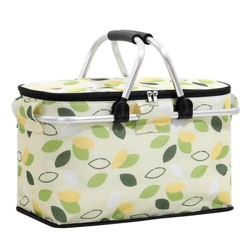 Panier De Pique-Nique 18l, Grand Sac Isotherme Pliable,Panier Isotherme Panier À Provisions - Motif Feuillemotif Feuille