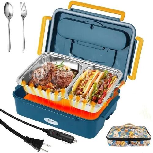 Lunch Box Chauffante 3 En 1, 220v / 12v Gamelle Chauffante Conteneur Amovible En Acier Inoxydable Pour Maison Voiture Camping, Vertvert