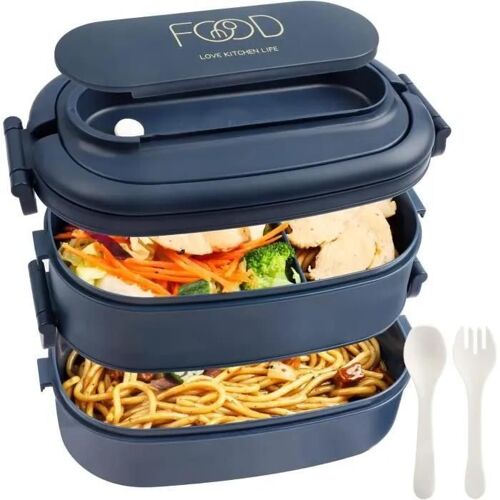 Lunch Box - Zgeer - Bento Box 2-Couches - 1550ml - Étanche - 3 Compartimentsbleu Marine