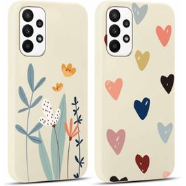 Sjzg-2 Pièces Coque Pour Samsung Galaxy A23 5g 6,6"", Ultra Fine Souple Silicone Tpu Avec Motif Design Étui, Antichoc Anti-Rayures Bumper Protection Housse Pour Samsung A23 5g, Fleur & Coeur D'amour