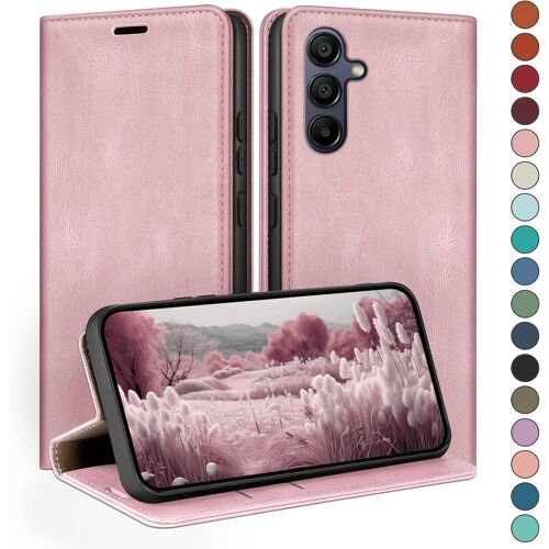 SJZG-Coque Pour Samsung Galaxy A15 5G Avec Rfid Blocage Etui À Rabat En Cuir De Premium,Fentes Pour Cartes,Case À Rabat,Coques De Cover Pour Samsung A15 Portefeuille Rose