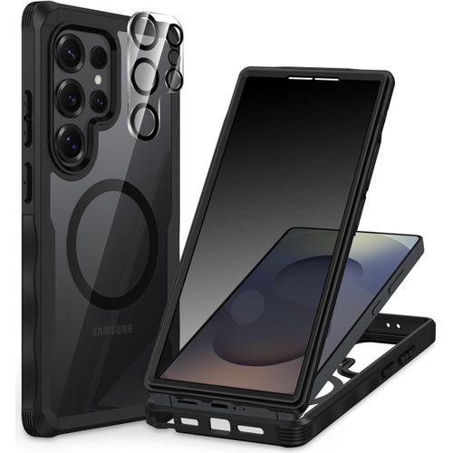 CAUC-Anti Espion Coque Samsung Galaxy S25 Ultra, avec Protection écran Verre Trempé Anti Espion et Protecteur Caméra 360° Antichoc Téléphone Magnétique Housse Double Face Case Intégrale Etui -Noir