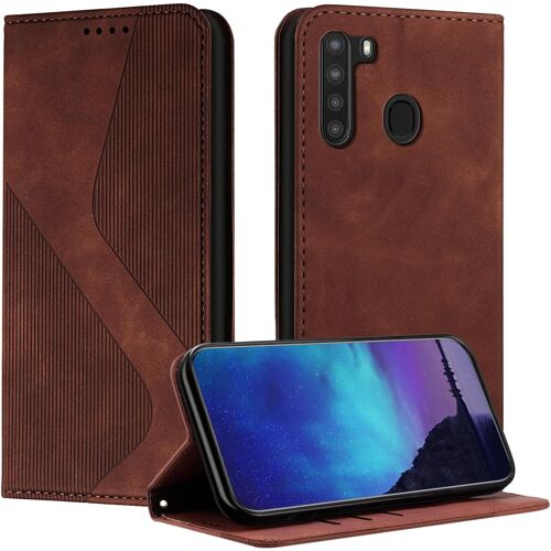KAL-Coque Pour Samsung Galaxy A21, Coque Samsung A21, Housse Samsung A21, Housse En Cuir Pu Pochette Portefeuille Étui Magnétique Etui De Protection, Flip Case Pour Galaxy A21 (Marron)