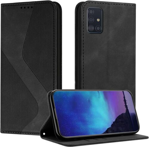 KAL-Coque Pour Samsung Galaxy A51 5G, Coque Samsung A51 5G, Housse Samsung A51 5G, Housse En Cuir Pu Pochette Portefeuille Magnétique Etui De Protection, Flip Case Pour A51 5G (Noir)