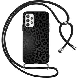 KAL-Coque Pour Samsung Galaxy A5 2017 Avec Cordon De Collier, Aesthetic Léopard Étui Housse Réglable Lanyard Corde, Souple Silicone Antichoc Protection Case Pour Samsung A5 2017 5,2"", Noir Chaîne