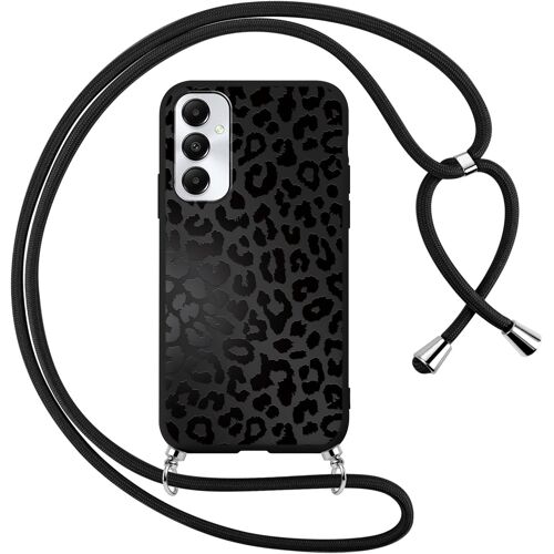 KAL-Coque Pour Samsung Galaxy A05S Avec Cordon De Collier, Aesthetic Léopard Motif Étui Housse Réglable Lanyard Corde, Souple Silicone Antichoc Protection Case Pour Samsung A05S 6,7"", Noir Chaîne