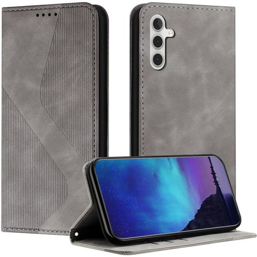 Etui En Cuir Antichoc Samsung Galaxy S24 Plus, Etui Portefeuille Magnetique En Pu, Etui De Type Livre, Etui A Rabat Samsung Galaxy S24 Plus (Gris)