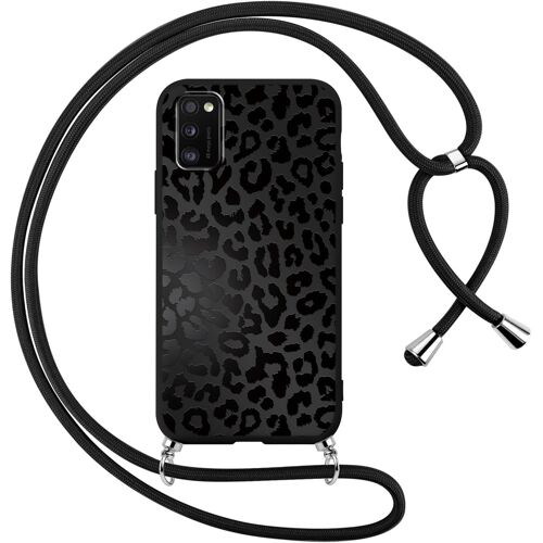 KAL-Coque Pour Samsung Galaxy A41 4G Avec Cordon De Collier, Aesthetic Léopard Motif Étui Housse Réglable Lanyard Corde, Souple Silicone Antichoc Protection Case Pour Samsung A41 6,1"", Noir Chaîne