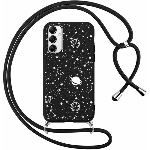 KAL-Coque Pour Samsung Galaxy S24+ 5G Avec Cordon De Collier, Aesthetic Planète Motif Étui Housse Réglable Lanyard Corde, Silicone Antichoc Protection Case Pour Samsung S24+ 5G 6,7"", Noir Chaîne