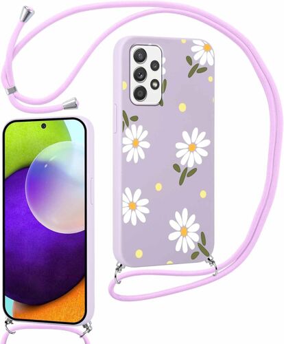 KAL-Coque Pour Samsung Galaxy A52 5G Avec Cordon De Collier, Aesthetic Fleur Motif Étui Housse Réglable Lanyard Corde, Souple Silicone Antichoc Protection Case Pour Samsung A52S 5G 6,5"", Floral 1