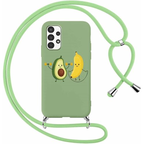 KAL-Coque Pour Samsung Galaxy A13 4G Avec Cordon De Collier, Aesthetic Avocat Motif Étui Housse Réglable Lanyard Corde, Souple Silicone Antichoc Protection Case Pour Samsung A13 4G 6,6"", Avocat