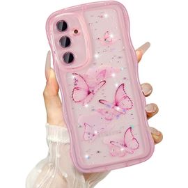 TRAHOO-Transparent Coque pour Samsung Galaxy S20 FE 5G, Curly Wave Frame Étui en Silicone Liquide, Housse de Téléphone en Motif de Papillon Antichoc Bumper Cover pour Filles Femme, Rose