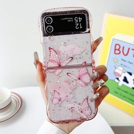 Coque Pour Samsung Galaxy Z Flip 3/Z Flip 4 5g, Curly Wave Frame Étui En Silicone Liquide, Housse De Téléphone En Motif De Papillon Antichoc Tpu Bumper Cover Case Pour Filles Femme[Wke00694]
