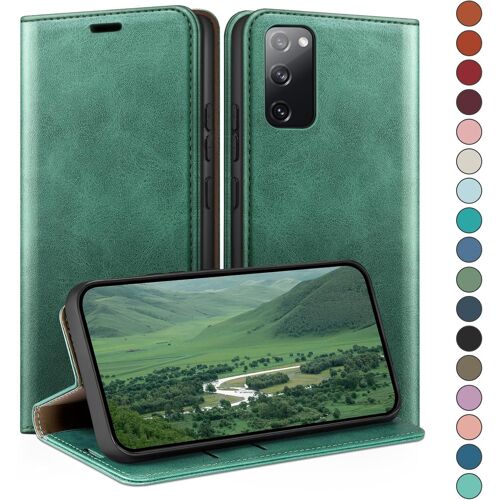 SJZG-Coque Pour Samsung Galaxy S20 Fe Avec Rfid Blocage Etui À Rabat En Cuir De Premium,Fentes Pour Cartes,Case À Rabat,Coques De Cover Pour Samsung S20 Fe Portefeuille Vert Clair