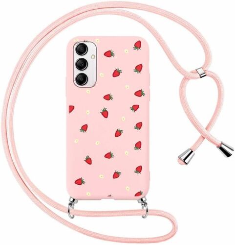 KAL-Coque Pour Samsung Galaxy A14 5G Avec Cordon De Collier, Aesthetic Fraise Motif Étui Housse Réglable Lanyard Corde, Souple Silicone Tpu Antichoc Protection Case Pour Samsung A14 5G 6,8"",Fraise