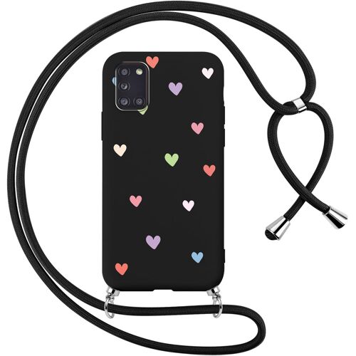 KAL-Coque Pour Samsung Galaxy A31 4G Avec Cordon De Collier, Aesthetic Coeur Motif Étui Housse Réglable Lanyard Corde, Souple Silicone Tpu Antichoc Protection Case Pour Samsung A31 4G 6,4"", Coeur