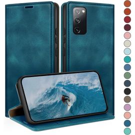 Sjzg-Coque Pour Samsung Galaxy S20 Fe Avec Rfid Blocage Etui À Rabat En Cuir De Premium,Fentes Pour Cartes,Case À Rabat,Coques De Cover Pour Samsung S20 Fe Portefeuille Sarcelle