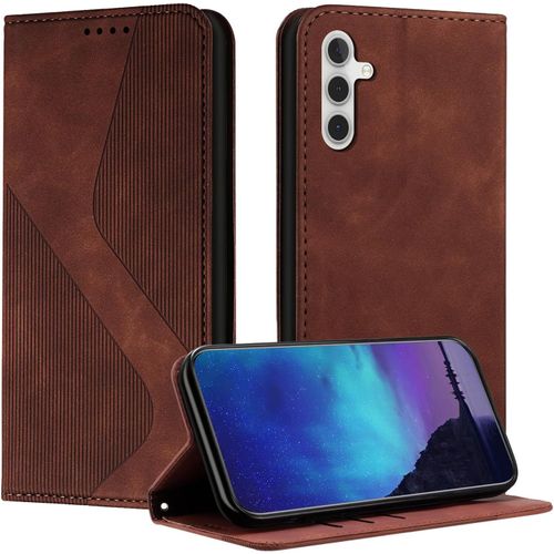 Kal-Étui En Cuir Antichoc Samsung Galaxy A55, Étui Portefeuille Magnétique En Pu, Étui De Type Livre, Étui À Rabat Samsung Galaxy A55 (Marron)