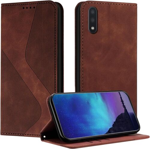 KAL-Coque Pour Samsung Galaxy A01/M01, Coque Samsung A01/M01, Housse Samsung A01/M01, Housse En Cuir Pu Portefeuille Magnétique Etui De Protection, Flip Case Pour Galaxy A01/M01 (Marron)