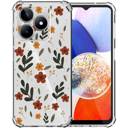 SJZG-Chooseu Transparent Coque Pour Realme C63 / C61 / Narzo N63 Mince Souple Tpu Silicone Etui Fine Soft Étui Avec Fleur Florale Motif Pour Fille Antichoc Protection Case Cover Clair Housse - Rouge