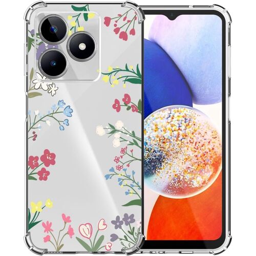 SJZG-Chooseu Transparent Coque Pour Realme C63 / C61 / Narzo N63 Mince Souple Tpu Silicone Etui Fine Soft Étui Avec Fleur Florale Motif Pour Fille Antichoc Protection Case Cover Clair Housse - Rouge