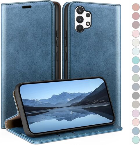 SJZG-Coque Pour Samsung Galaxy A13 5G Avec Rfid Blocage Etui À Rabat En Cuir De Premium,Fentes Pour Cartes,Coques De Case,Cover À Rabat Pour Samsung A13 Portefeuille Bleu Vif