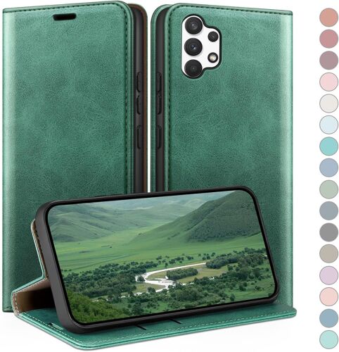 SJZG-Coque Pour Samsung Galaxy A13 5G Avec Rfid Blocage Etui À Rabat En Cuir De Premium,Fentes Pour Cartes,Coques De Case,Cover À Rabat Pour Samsung A13 Portefeuille Vert Clair