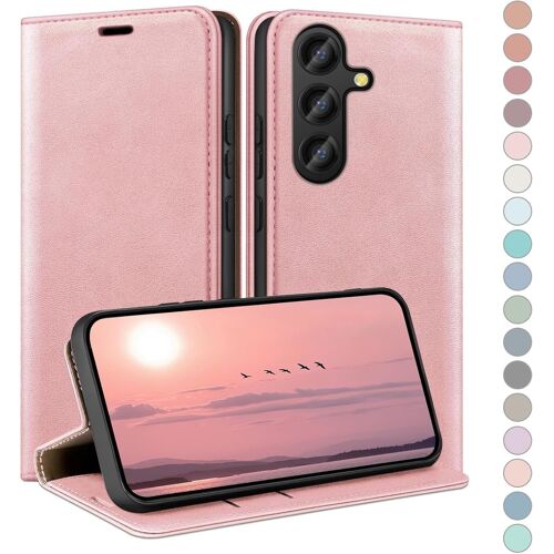 SJZG-Coque Pour Samsung Galaxy S24 Avec Rfid Blocage Etui À Rabat En Cuir De Premium,Fentes Pour Cartes,Case À Rabat,Coques De Cover Pour Samsung S24 Portefeuille Or Rose