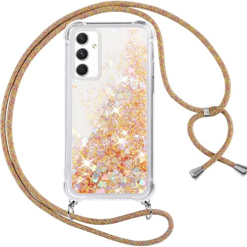 Coque Pour Samsung Galaxy A15 4G/5G Avec Cordon, Paillette Liquide Transparent Crystal Glitter Housse, Protection Antichoc Silicone Souple Tpu Bumper Case, Réglable Collier Pour Sa[MAG6204750]