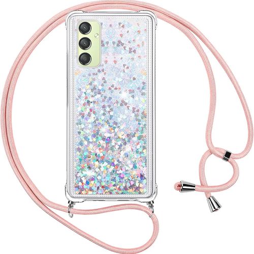 Coque Samsung Galaxy A24 4g Transparente À Paillettes Liquides + Cordon/Lanière Réglable Et Détachable, Silicone Tpu Souple Protection Antichoc Argent