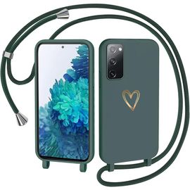 TRAHOO-Coque avec Cordon pour Samsung Galaxy S20 FE 5G, Coque de Cellulaire Corde Silicone Étui en Motif Coeur avec Réglable Collier Téléphone Chaîne Lanyard Case Housse pour S20 FE 4G/5G, Vert