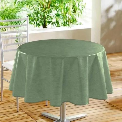 Nappe Ronde - Declino - Kaki - 160 Cm - Pvc Imprimé - Lavable
