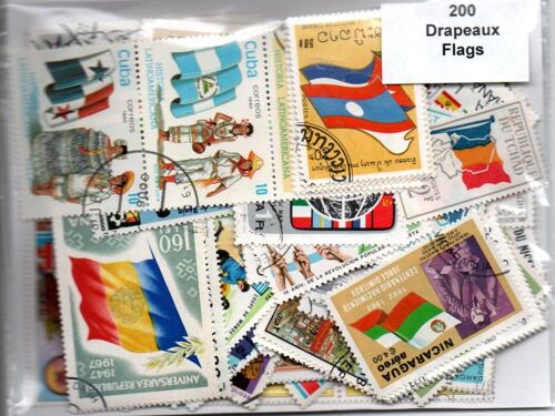 Lot 200 Timbres Thematique" Drapeaux "