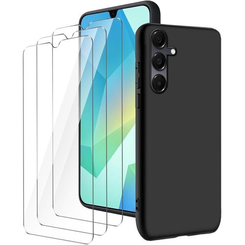 Coque Tpu Souple Noire Pour Samsung Galaxy A16 5g (6,7"") + 3 Films Verre Trempé 9h, Découpes Précises, Bords Surélevés, Anti¿Empreintes