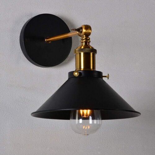 Applique Murale E27 Interieur Noir Métal Industrielle Rétro Lampe De Plafond L'abat-Jour Ø26cm Décor Pour Salon Cuisine Chambre (Noir-260mm)