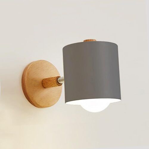 Applique Murale Interieur E27 Réglable Lampe Murale En Bois Applique Avec Abat-Jour En Métal Plafonnier Luminaire Enfant Pour Chevet Bureau Salon Lecture,Gris