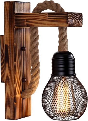 Ulteronixshop-Applique Murale En Corde De Chanvre En Bois Industriel, Personnalité Créative, Poulie Dascenseur, Luminaires Muraux, Lampe Rétro Vintage Pour Café De Chambre À Coucher (Sans Ampoule)