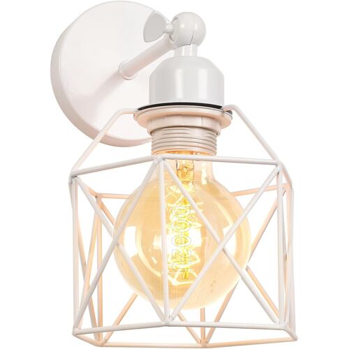 Applique Murale Vintage Industrielle Blanc Diamant Cage En Métal Plafonnier Luminaire Rétro Applique Intérieure Décoration Pour Salon Cuisine Couloir Chambre Café Bar (Blanc-1 Pack)